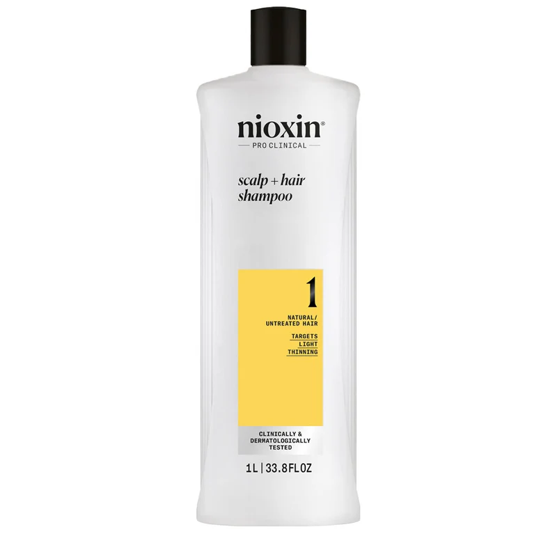 Nioxin Système 1 Scalp + Hair Shampoo 1000ml - shampooing cheveux légèrement clairsemés