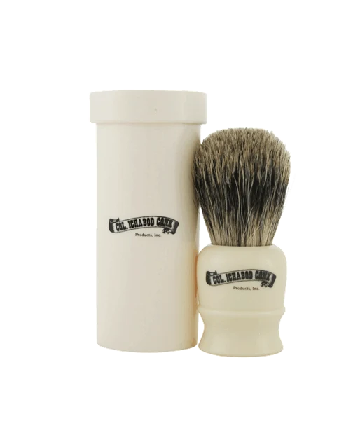 Col. Conk Badger Travel Shave Brush, H:83mm K:17mm, Cream Handle with Screw Top Container