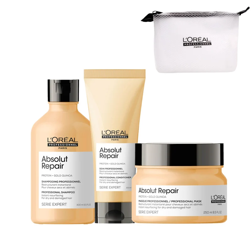 L'Oréal Professionnel Paris Serie Expert Absolut Repair Shampoo 300ml Conditioner 200ml Mask 250ml + Pouch en cadeau