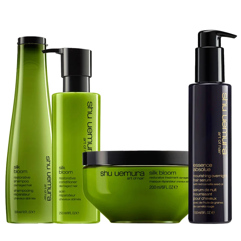 Shu Uemura Silk Bloom Shampoo 300ml Conditioner 250ml Masque 200ml + Overnight Hair Serum 150ml
