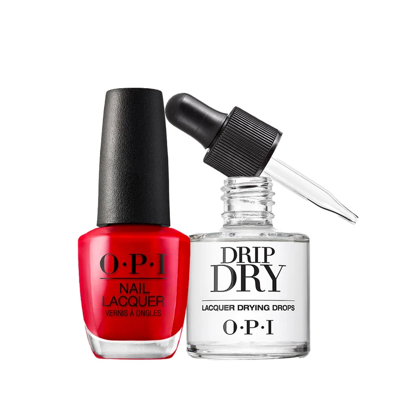 OPI Nail Lacquer NL N25 Big Apple Red 15ml Drip Dry Lacquer Drying Drops 8ml