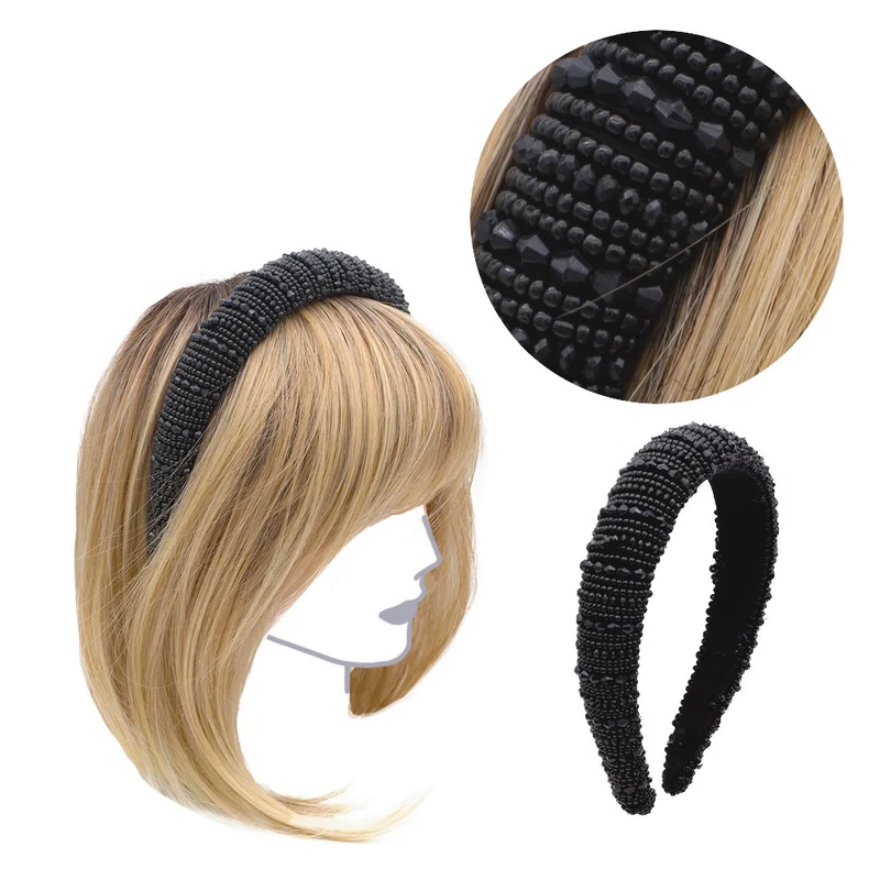 VIAHERMADA Bandeau Arrondi avec Pierres et Strass Noires