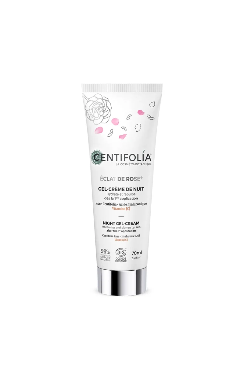 Gel crème de nuit hydratant bio - Rose & acide hyaluronique - Visage