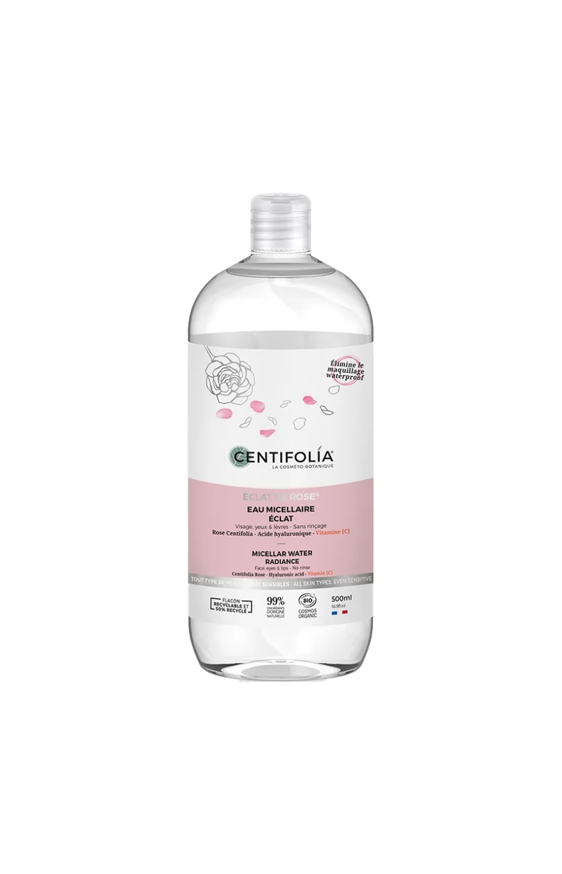 Eau micellaire éclat bio - Rose & acide hyaluronique - Visage - 500 ml