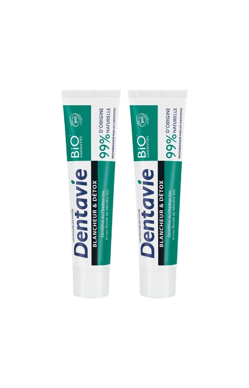 Dentifrices blancheur & détox bio - Charbon & eau florale de menthe - 2 x 75 ml