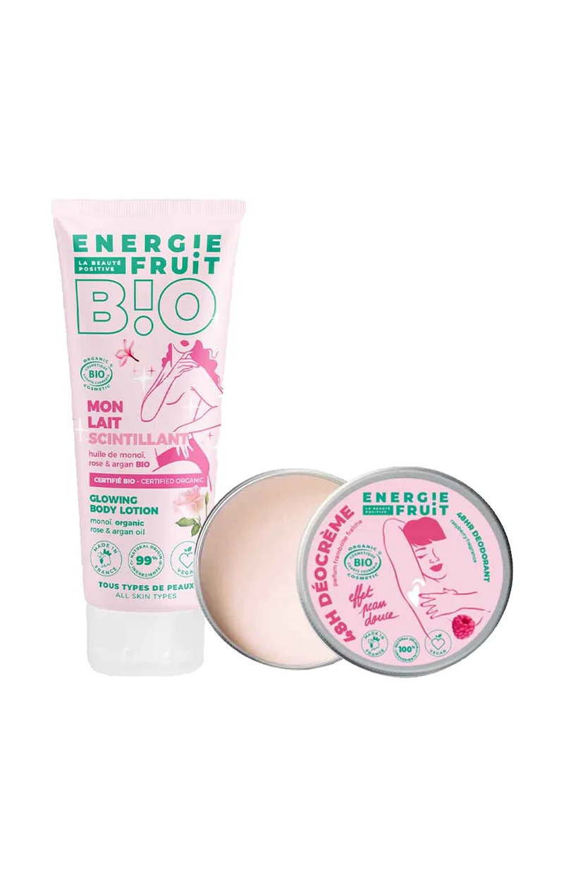 Lait scintillant & déodorant crème bio - Monoï & framboise - Corps