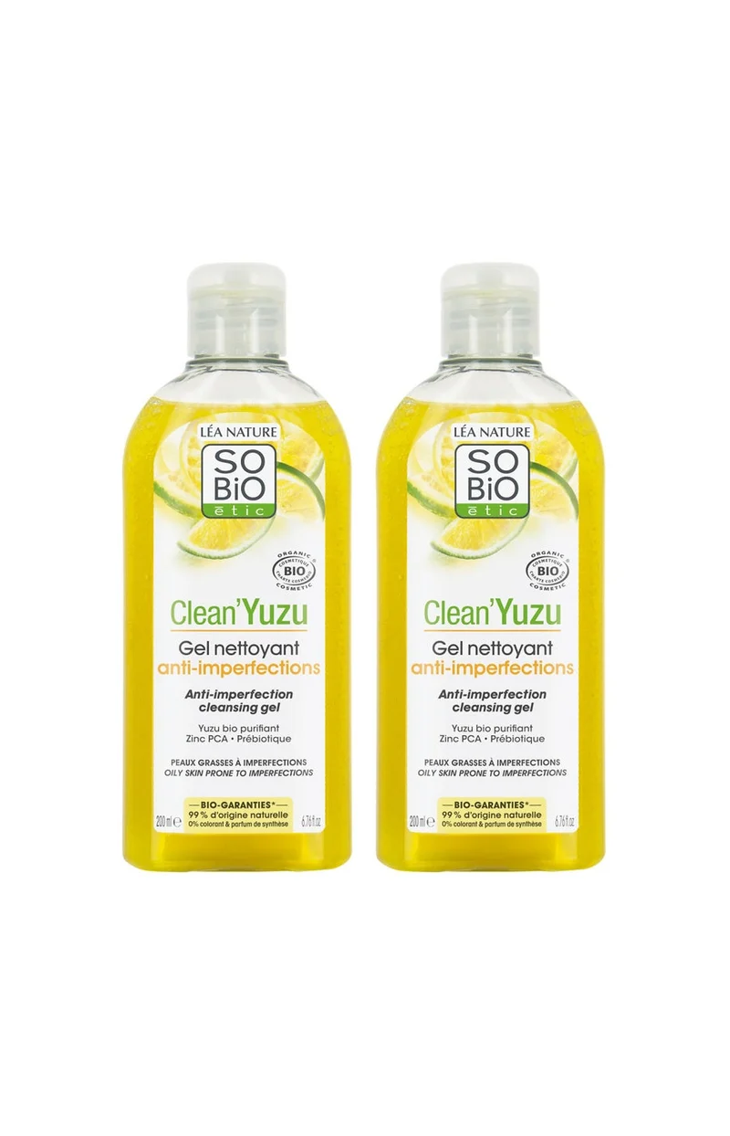 Gels nettoyants anti-imperfections bio - Clean'Yuzu - Peaux grasses à imperfections - 2 x 200 ml