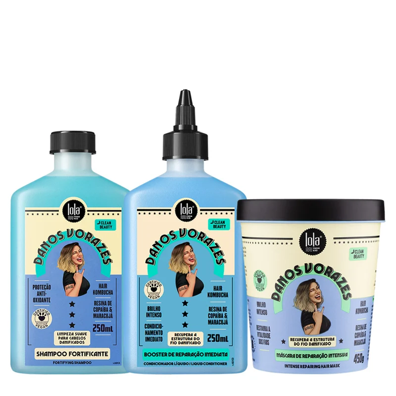 Lola From Rio Danos Vorazes Shampoo Fortificante 250ml Booster De Reparação Imediata 250ml Máscara 450gr