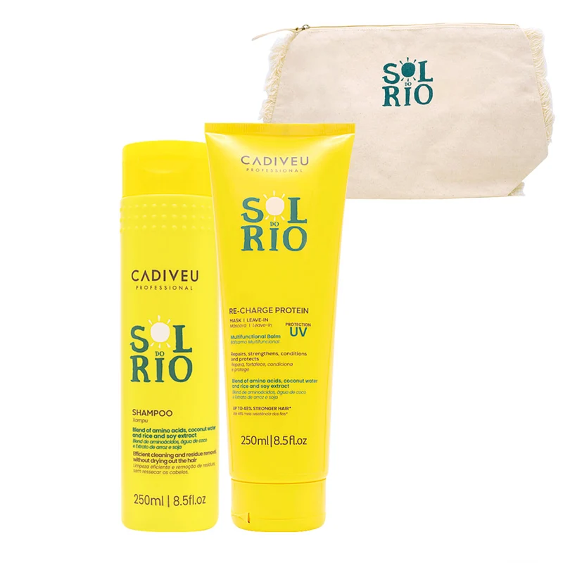 Cadiveu Sol Do Rio Professional Shampoo 250ml Protein Mask 250ml + Pochette de Plage GRATUITE