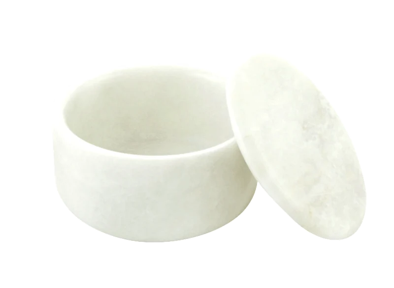 White Marble Bowl with Matching Lid (Large) - No Logo
