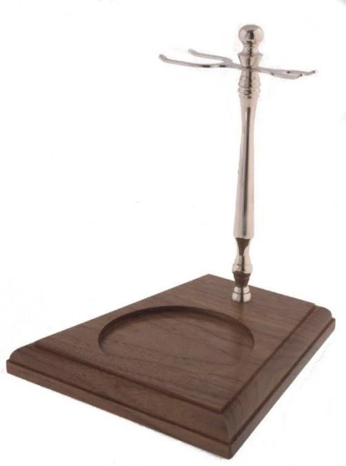 Metal Safety Razor + Shave Brush Stand Chrome with Wood Bowl Base (No Bowl)