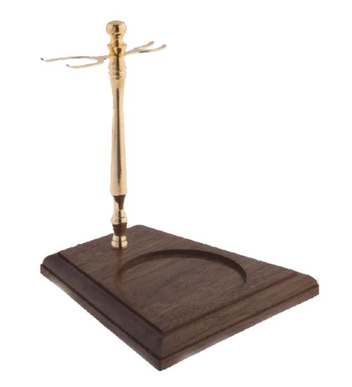 Metal Safety Razor + Shave Brush Stand Gold with Wood Bowl Base (No Bowl)