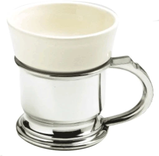 White Ceramic Shave Mug with Pewter Caddy - No Logo