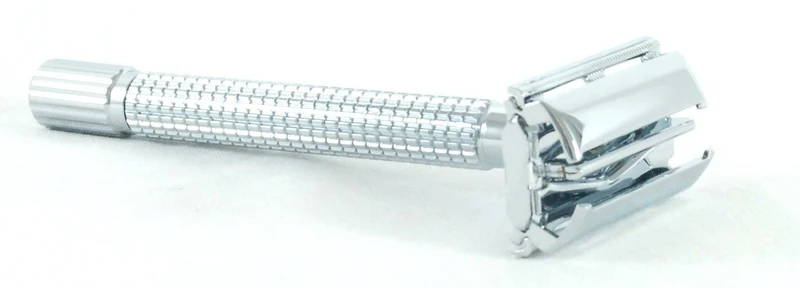 Long Handle Twist-to-Open Double Edge Safety Razor Chome Finish - No Logo