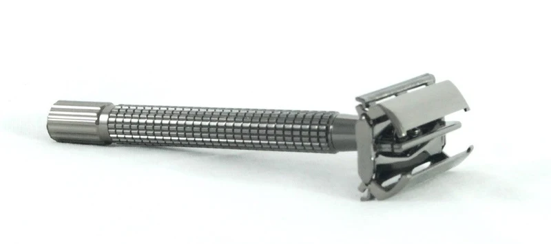 Long Handle Twist-to-Open Double Edge Safety Razor Charcoal Finish - No Logo