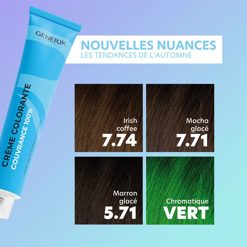 Votre lot de colorations 7.74, 7.71, 5.71 et chromatique Vert