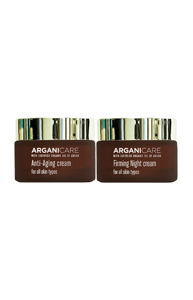 Crèmes anti-âge & raffermissantes - Acide hyaluronique & argan - Jour & nuit - Visage - 2 x 50 ml
