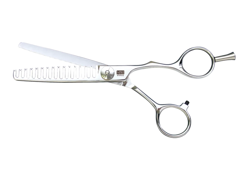 Kasho Japanese 6.0 in Green 15 Tooth Texturizing Shear Premium Stainless Offset Barbershop & Salon Thinning Scissors