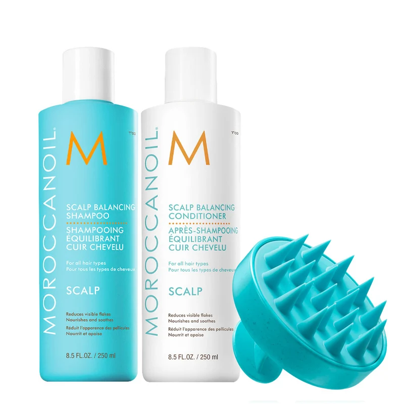Moroccanoil Scalp Balancing Shampoo 250ml Conditioner 250ml Scalp Massage Brush
