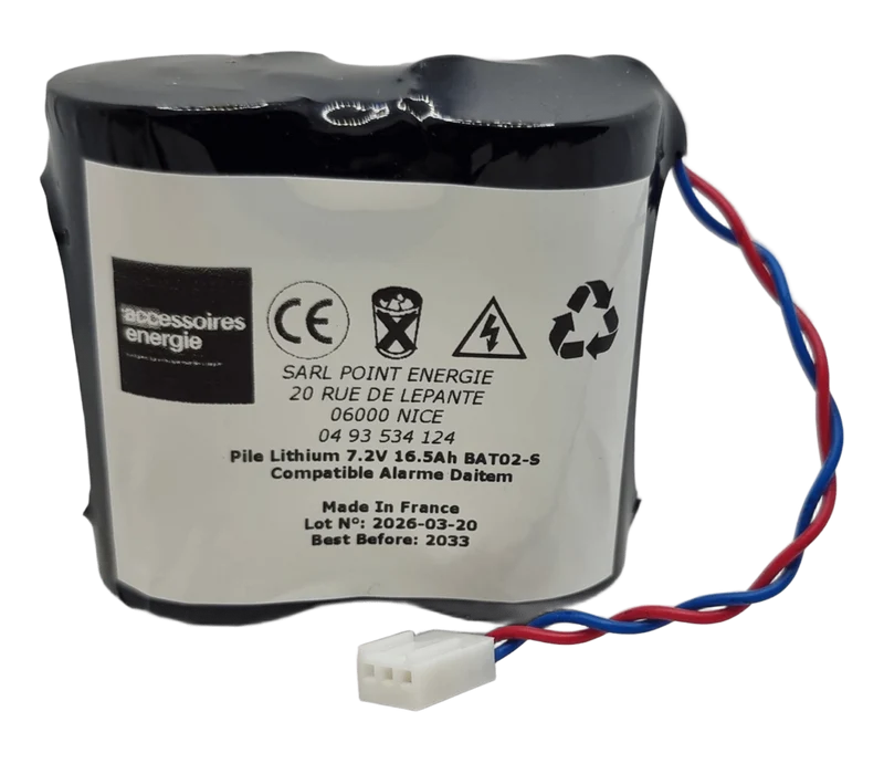 Pile lithium BAT02-S 7.2V 16.5Ah pour alarme Daitem Hager