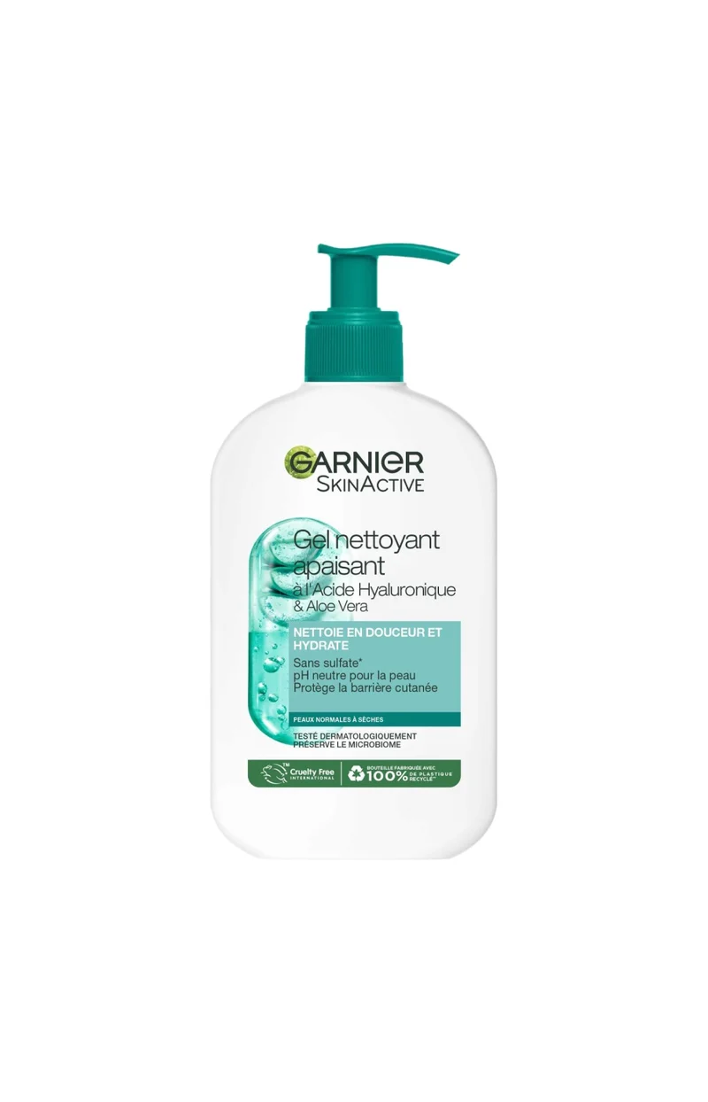 Gels nettoyants apaisants - Acide hyaluronique & aloe vera - Peaux normales à sèches - 2 x 250 ml
