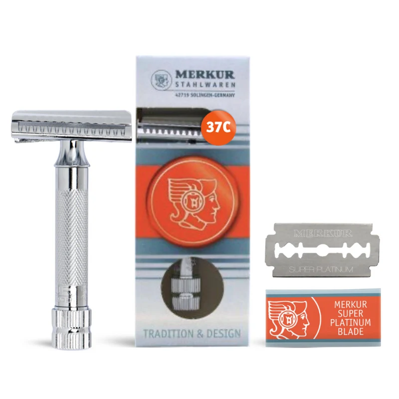 Merkur Double Edge Safety Razor, Slant Cut, Extra Thick Handle, Chrome