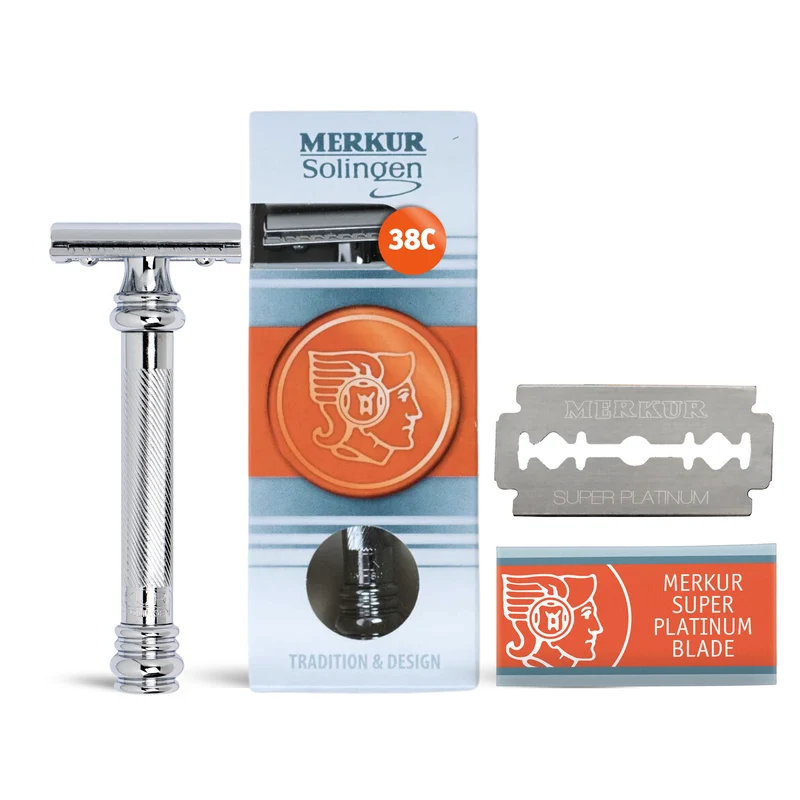 Merkur Double Edge Safety Razor, Straight Cut, Extra Long Handle, Chrome