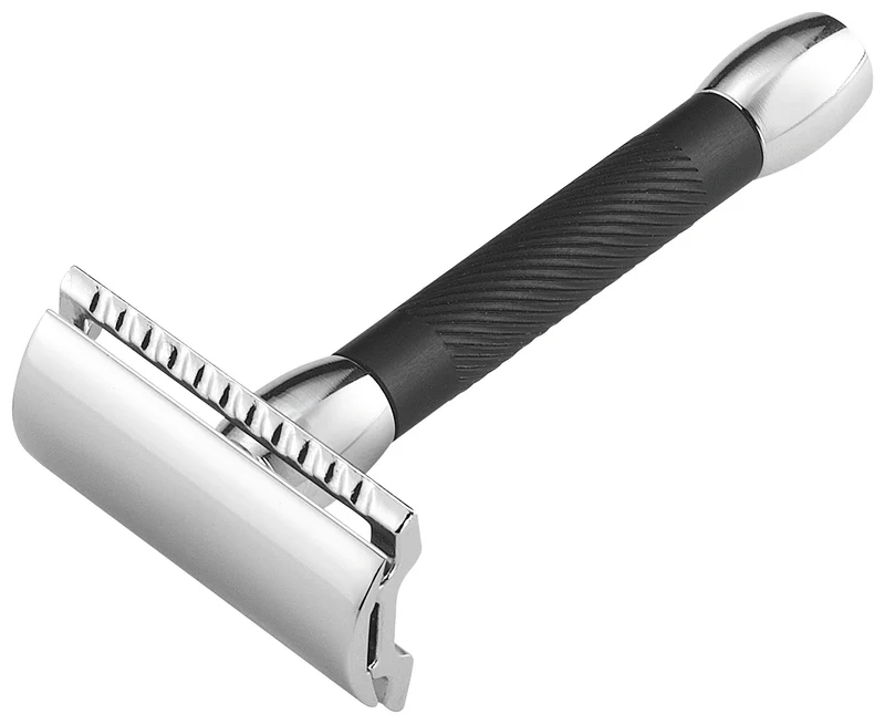 Merkur Double Edge Safety Razor, Straight Cut, Chrome, Black Handle