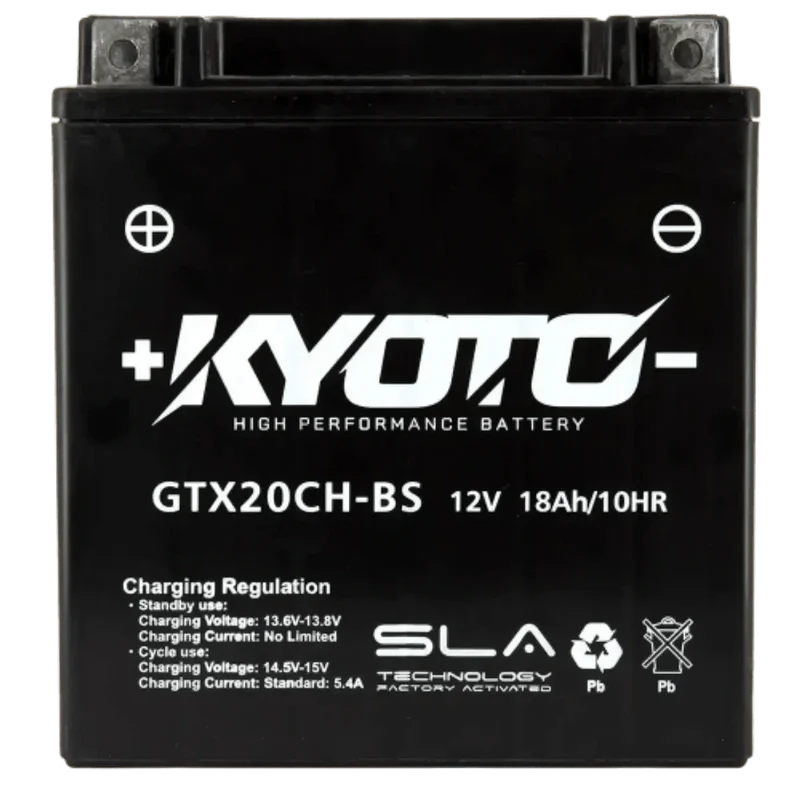 Batterie moto Kyoto GTX20CH-BS 12V 18Ah AGM prête à l’emploi
