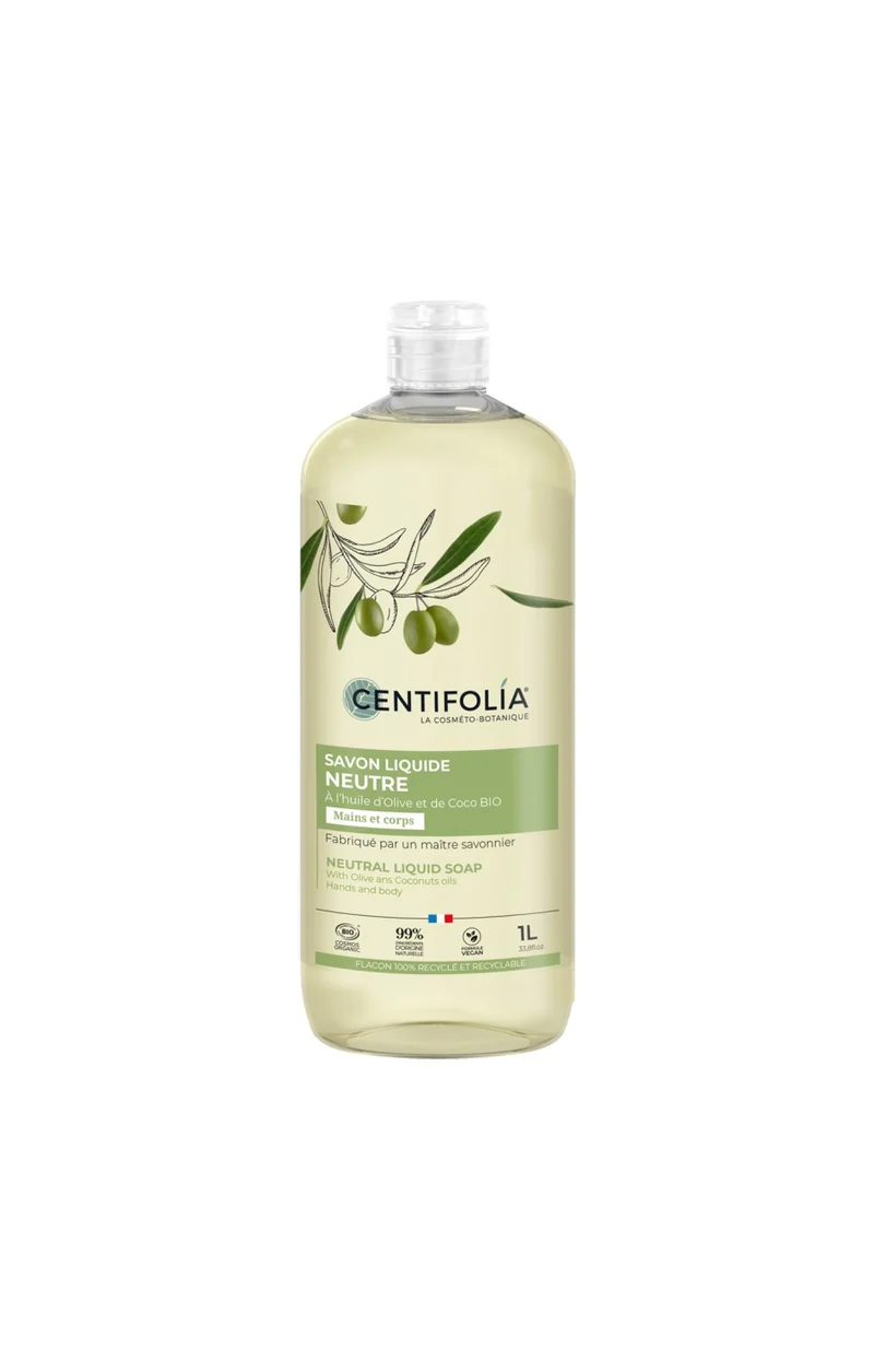 Savon liquide neutre bio - Huile d'olive & coco - Corps & mains - 1 L