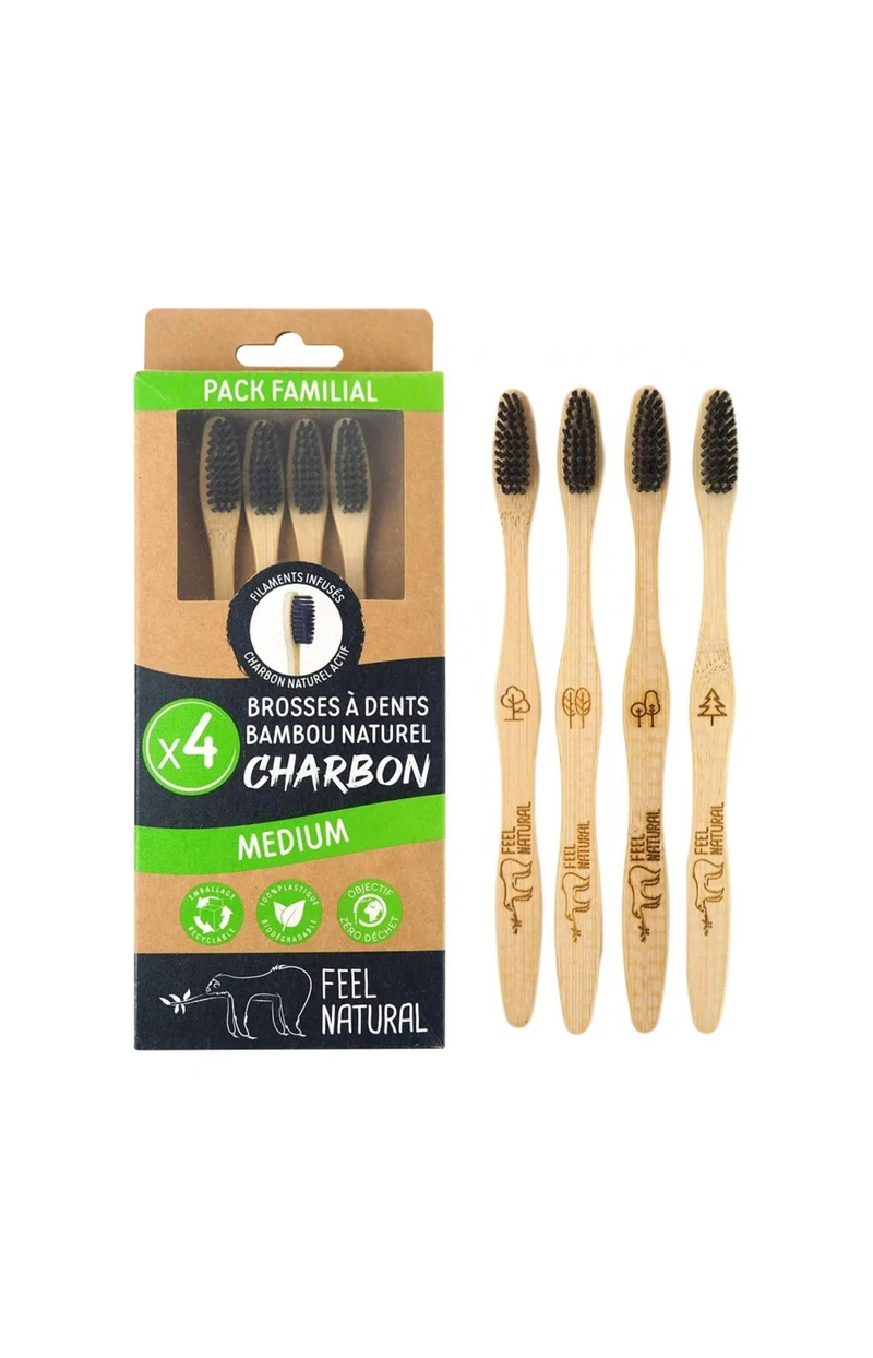 Lot 4 brosses à dents Charbon - Médium - Feel Natural
