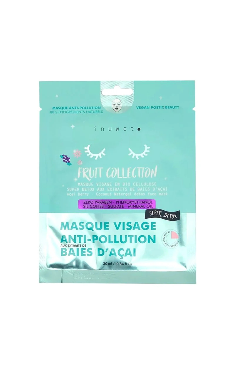 Masque anti-pollution 100% bio cellulose - Baies d'açai - Visage - 30 ml