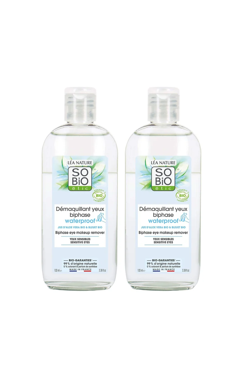 Démaquillants biphasés waterproof bio - Jus d'Aloe vera - Yeux sensibles