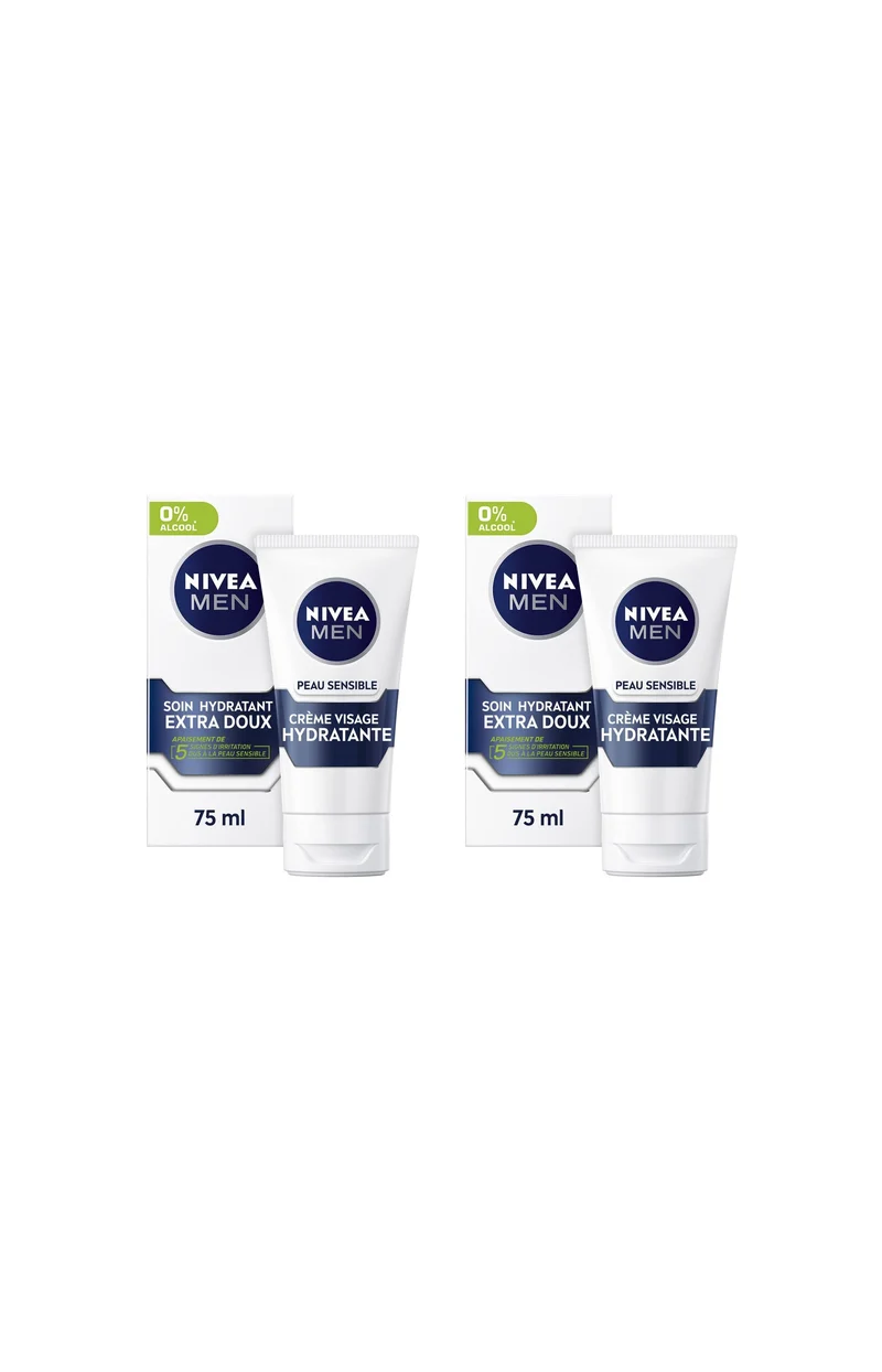 2 crèmes hydratantes - Peaux sensibles - Homme - 75 ml