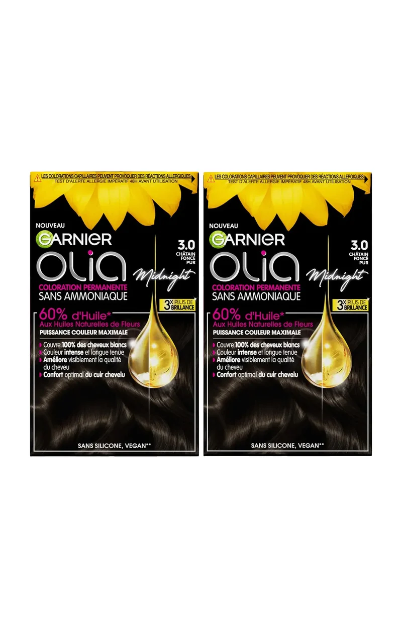 2 kits colorations permanentes - 3.00 châtain foncé pur