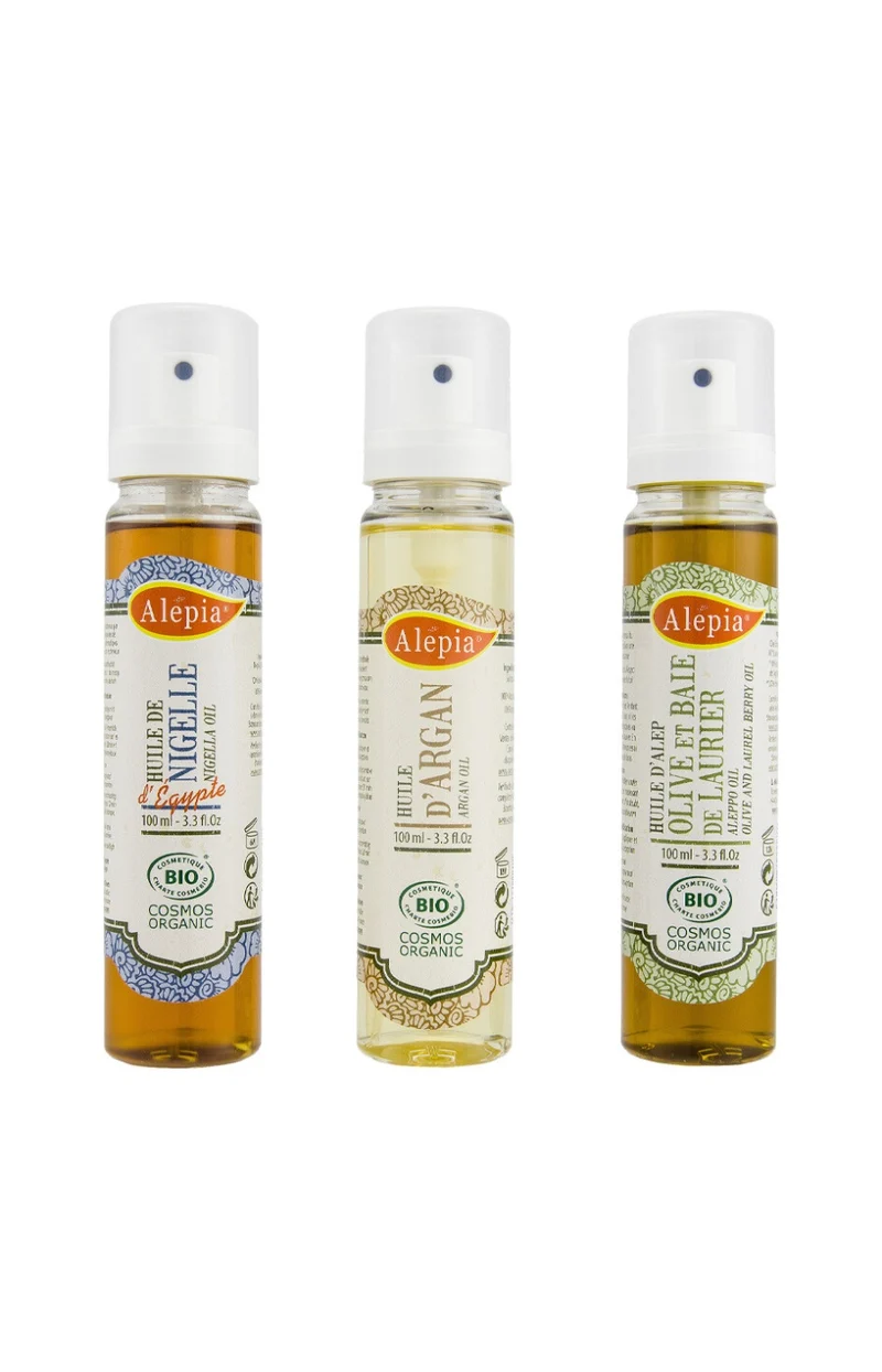Trio d'huiles bio hydratantes & régénérantes - Nigelle, argan & Alep - 3 x 100 ml