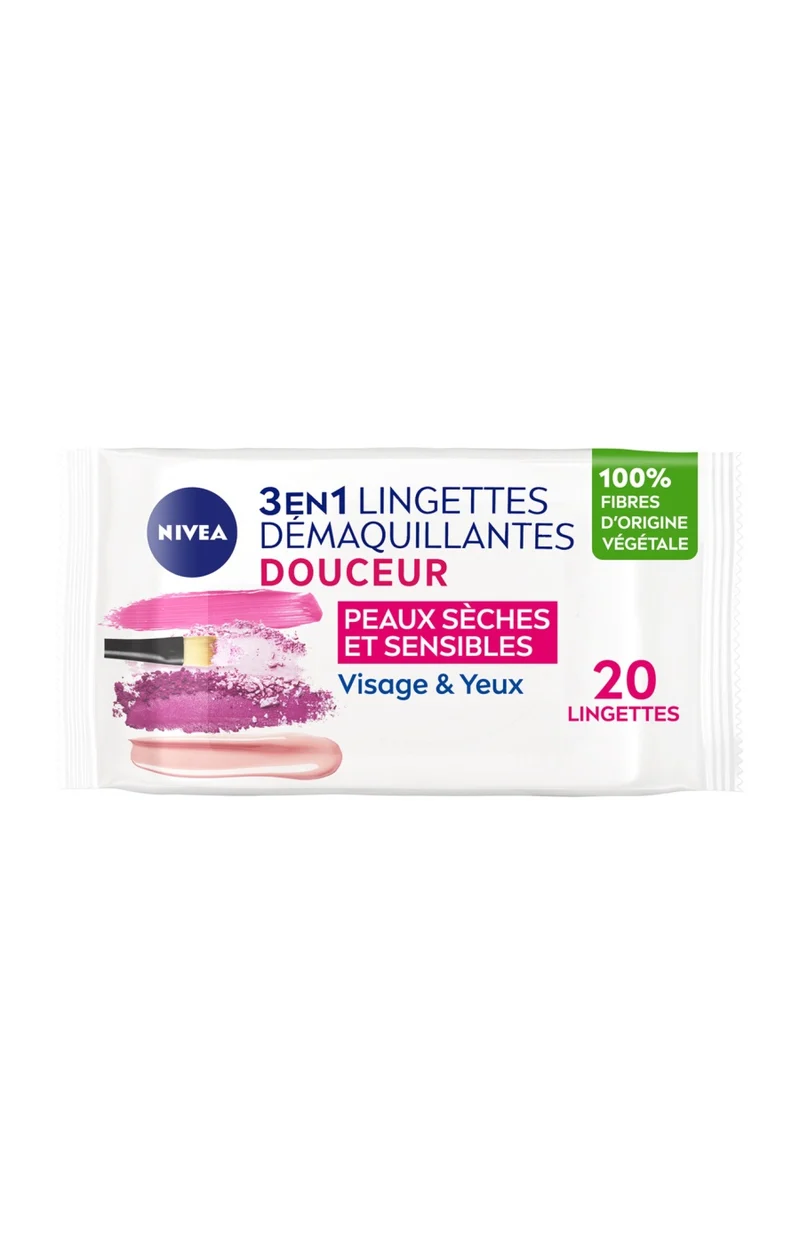 Lingettes démaquillantes douceur - Peaux sèches - 20 unités