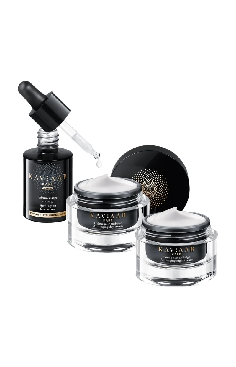 Routine anti-âge complète - Caviar & acide hyaluronique - Jour & nuit - 3 soins