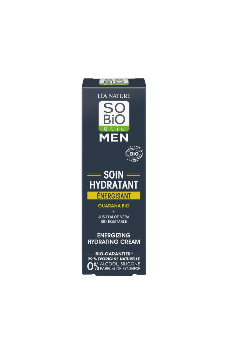 Soin hydratant énergisant bio - Guarana & aloe vera - Visage - Homme - 50 ml