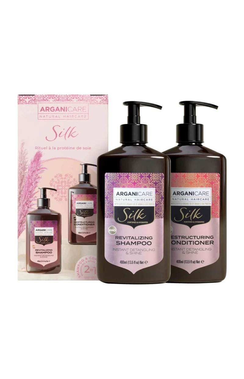 Coffret shampoing & après-shampoing lissant & brillance - Protéine de soie - Cheveux secs & abîmés - 2 x 400 ml