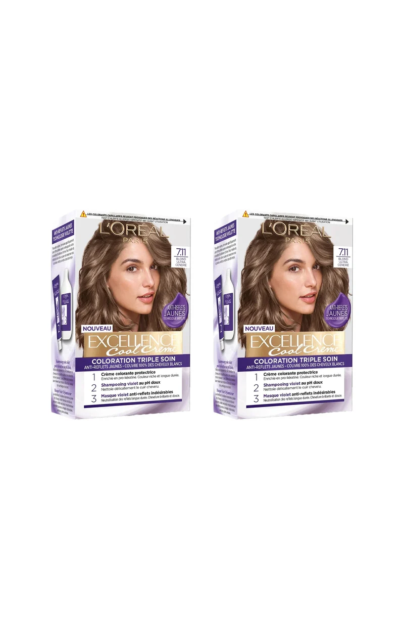 2 colorations permanente - Excellence Cool Crème - 7/11 Blond ultra cendré