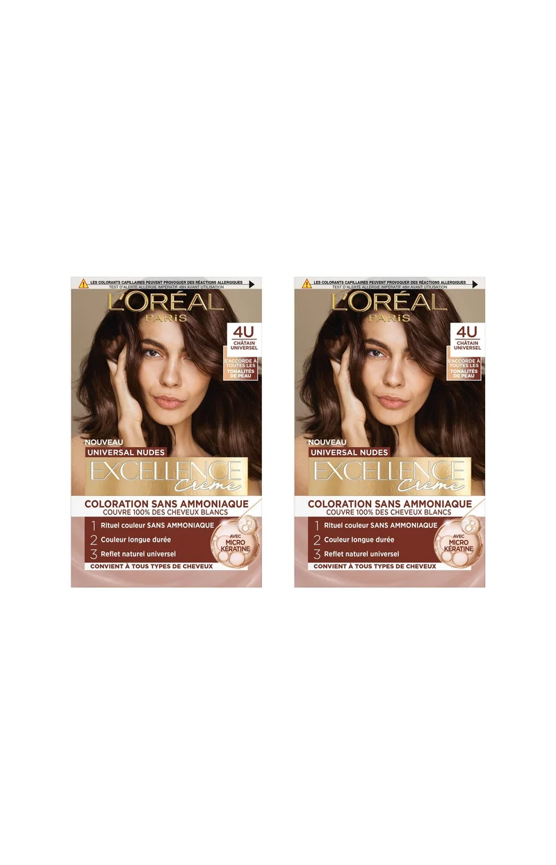 2 colorations - excellence crème - 4U châtain universel
