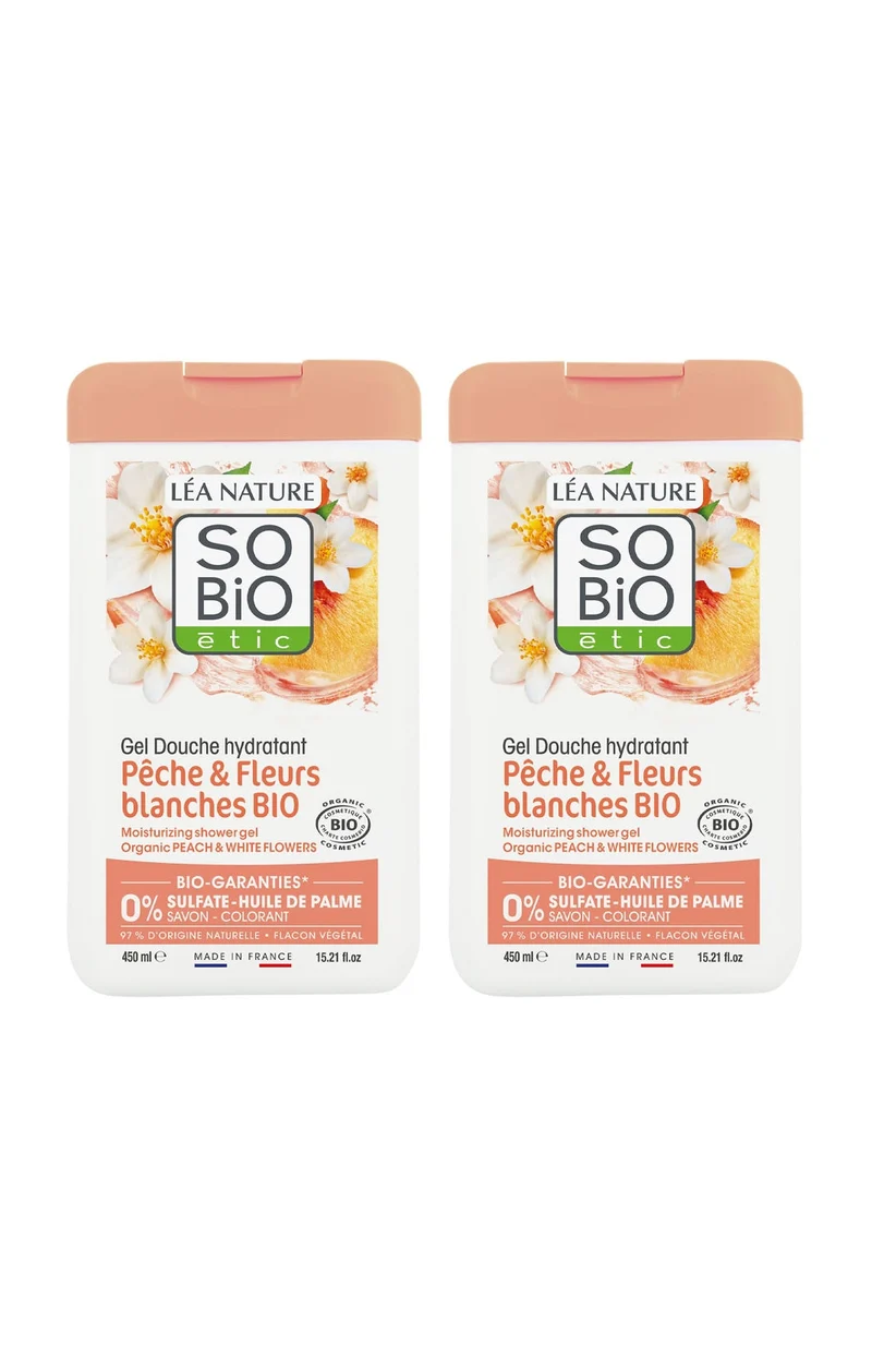 Gels douche bio hydratants - Pêche & fleurs blanche - 2 x 450 ml