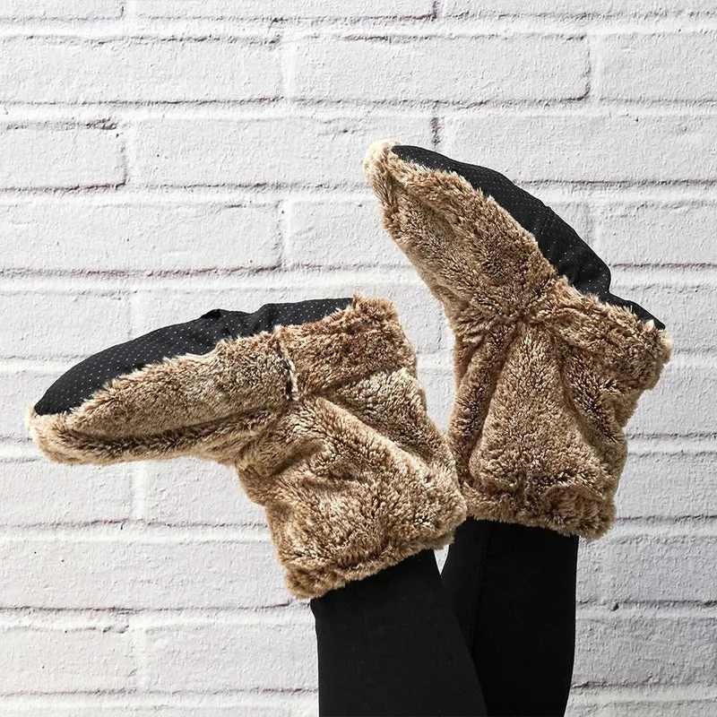 Chaussons micro-ondables - Imitation fourrure - Crème