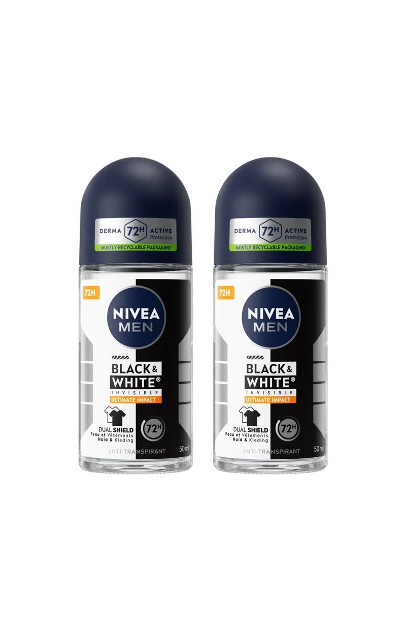 2 déodorants bille 72 h - Black & White Ultimate Impact - Homme - 50 ml