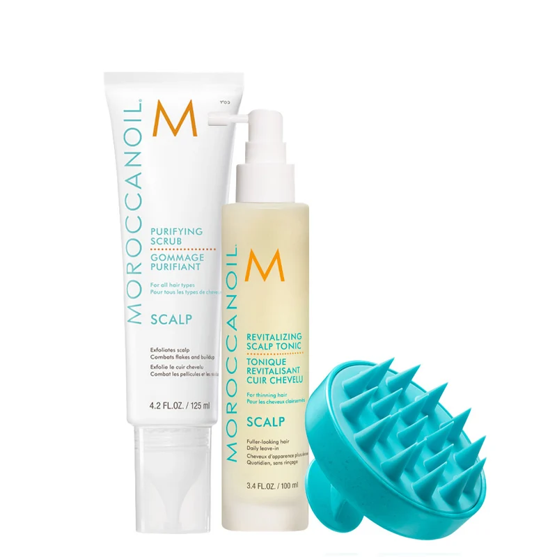 Moroccanoil Scalp Purifying Scrub 125ml Revitalizing Tonic Scalp 100ml Scalp Massage Brush