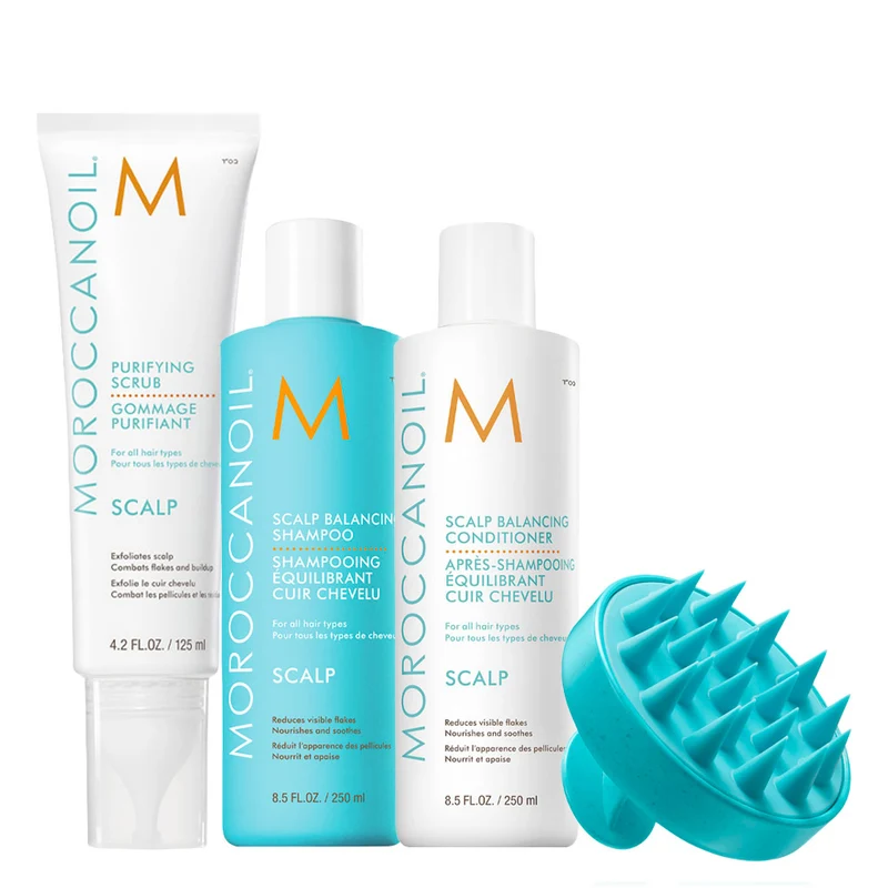 Moroccanoil Scalp Purifying Scrub 125ml Shampoo 250ml Conditioner 250ml Scalp Massage Brush