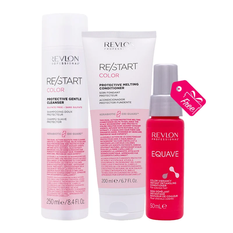 Revlon Restart Color Protective Gentle Cleanser 250ml Melting Conditioner 200ml + Detangling Conditioner 50ml GRATUIT