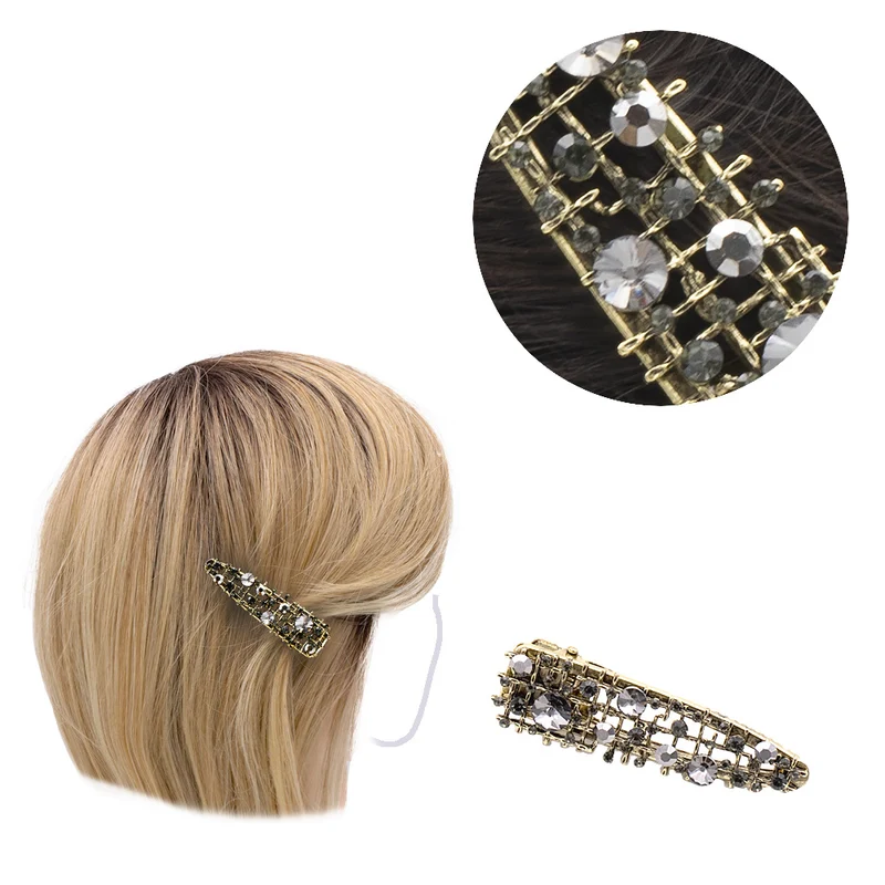 VIAHERMADA Pince à cheveux en Métal Doré et strass anthracite 6cm