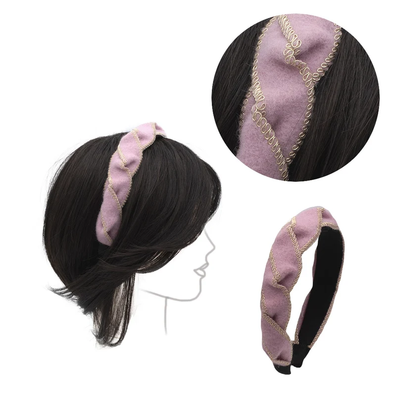 VIAHERMADA Serre-tête en Tissu Tressé Rose et Doré